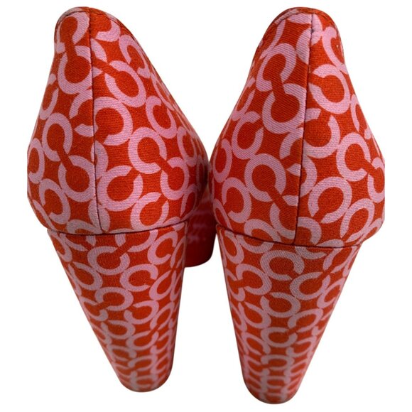 Coach Corry Red Pink Open Gem Peep Toe Chunky High Heels Size 6 Q10646 GUC - Picture 10 of 10